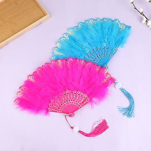 Lolita Feather Folding Fan Japanese Sweet Fairy Girl Dark Gothic Court Dance( Pink)