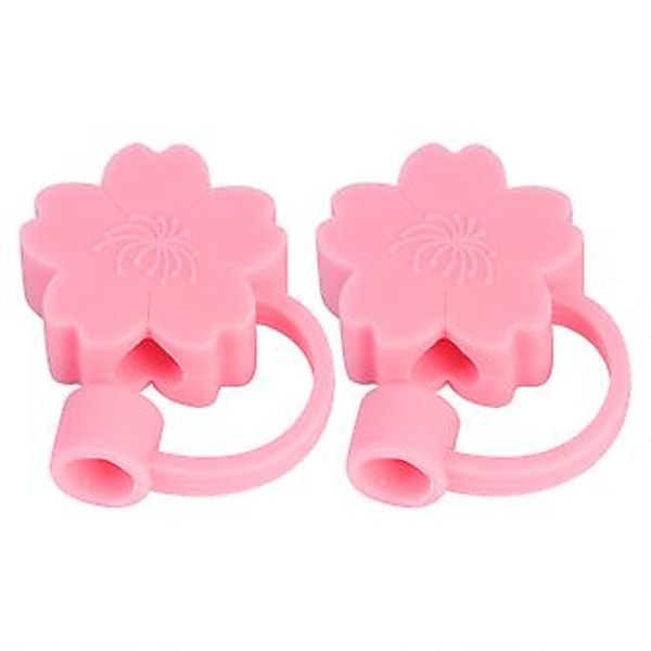 2 stk Søte Forme Straw Tips Deksel Silikon Straw Plugg for Straw (Hvit Sakura) 2.8X2.8X1.1CM Rosa