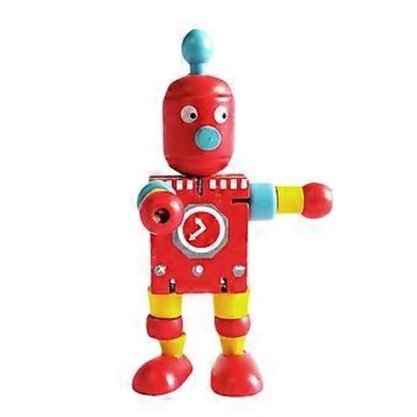 Träleksaksrobotar Flexibel Docka Led Justerbar Skrivbordsleksaksfigur för Barn, Trärobotleksaker (Röd)