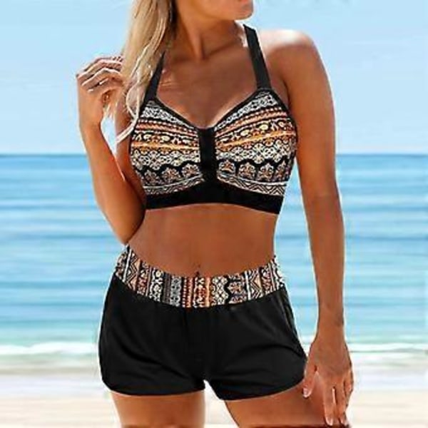 Baddräkt Bikini 2-delad Dam Rygglös Halter Strandkläder Blå Broderad Vågmönster Baddräkter (5XL lila)