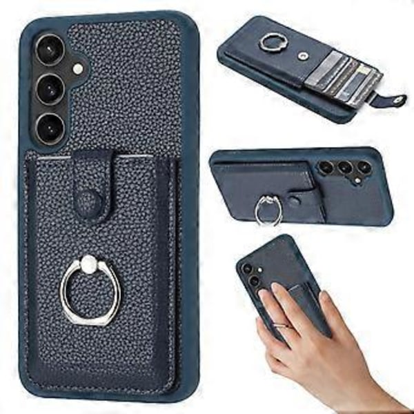 Skal för Samsung Galaxy A55 5G Ritningsdesign Kortfack Läder Baksida med Ringstativ (Stil C)