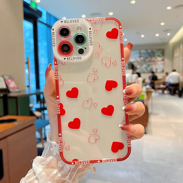INS Style Kærlighedshjerte Transparent Cover til iPhone 13 Pro Max 6.7 I