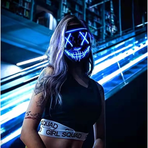 LED Skräckmask, Halloweenmask, Rensning med 3X ljuseffekter, Con