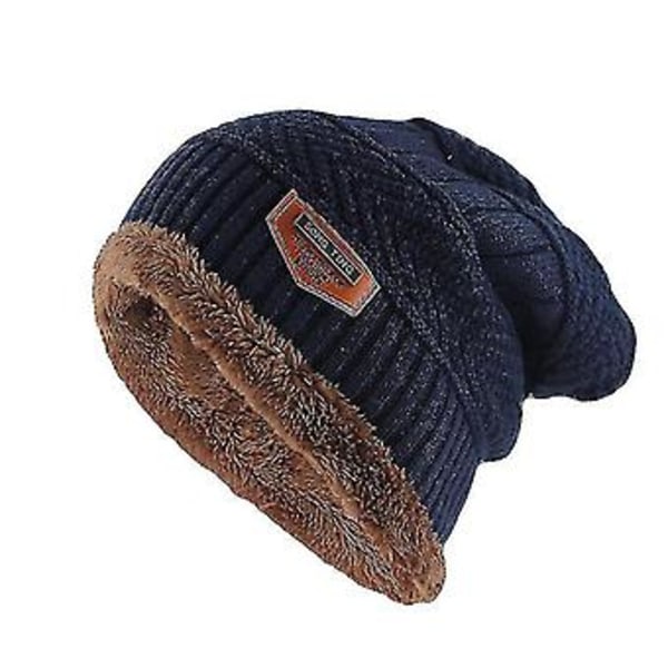 Nye Vintervarme Beanies Skullies Mote Voksen Menn Bokstav Ullhatt Bomulls Topp Kvinner Strikket Bein Myk Mannlig Bonnet (blå)