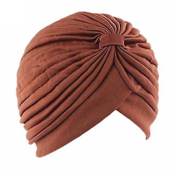 Muslimsk turban för kvinnor, veckad mössa, huvudbandana, bandana, kemo-hatt, islamisk huvudbonad (kamel)
