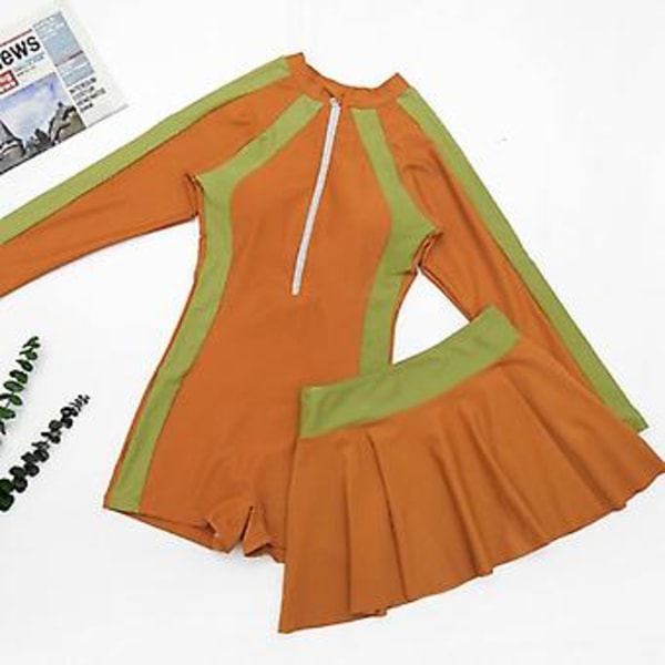 Badedrakt for barn, jumpsuit i to deler, flat-angle leggings med kort skjørt, jente badetøy Xxl Orange