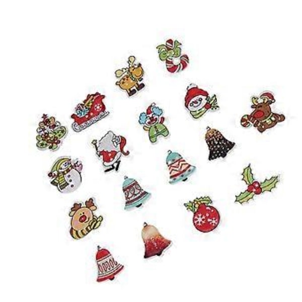 50 stk. Treknapper Juletegneserie Mønstre 2 Hull Knapper Søm Håndverk Scrapbooking DIY Knapper (Blandet)