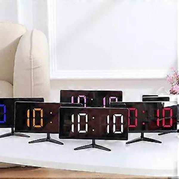 6,7-tums LED-display Spegelklocka, 3 separata alarm, Ljuskänslig sensor för automatisk dimning, Elegant design, Komplett med datum, temperatur och USB