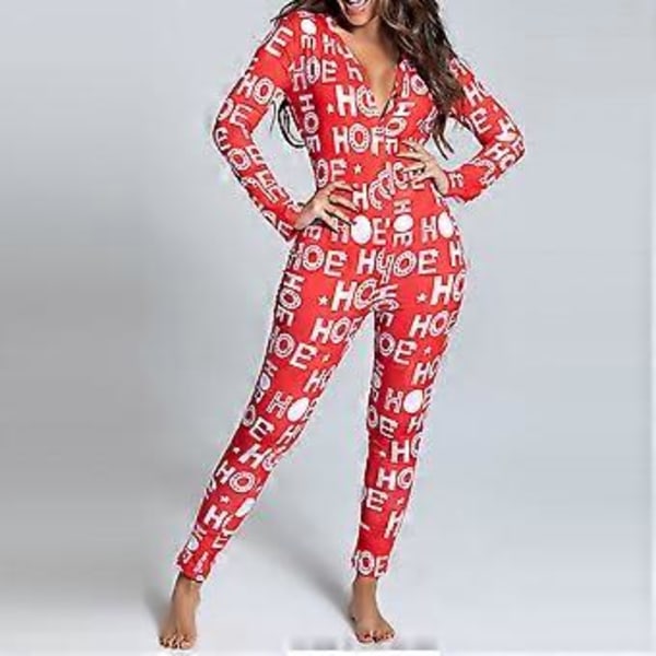 Dame Trykte Jule-Onesies Hjemmetøj Nattøj Pyjamas (S Rød Bogstav)