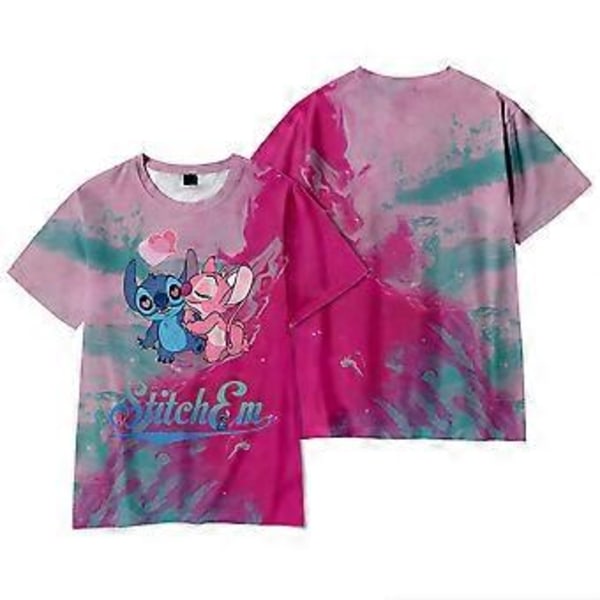 Disney Lilo ja Stitch 3D-tulostettu lasten poikien ja tyttöjen piirretty rento kesä lyhythihainen T-paita Tee-paidat (7-8 vuotta H)