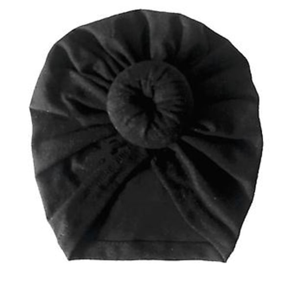 Infant Baby Plain Beanie Turban Hat Knot Cap Newborn Head Wrap Children Kids Headband( Black)