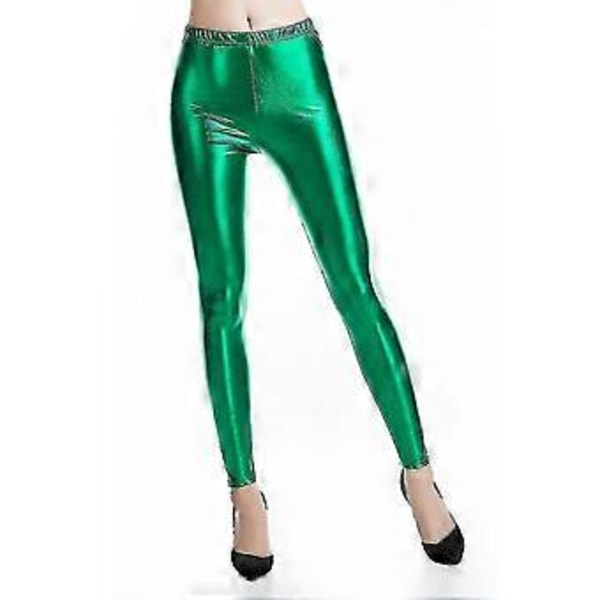 Faux Leather Leggings for Kvinner, Høyt Liv, Leggings Bukser Tights (XXL Grønn)