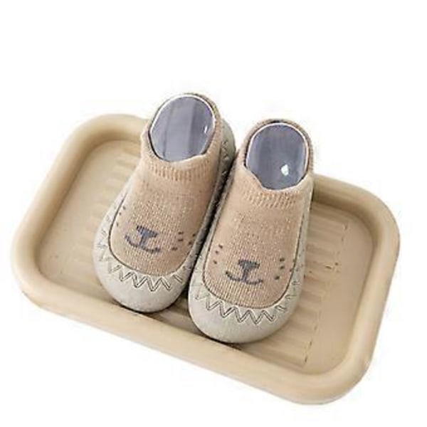 Babystrumpor Skor Spädbarn Söta Tecknade Barn Pojkskor Mjuk Gummisula Barn Golvskor BeBe Tossor Småbarn Flickor Första Steg (B-Brun 12-18 månader)