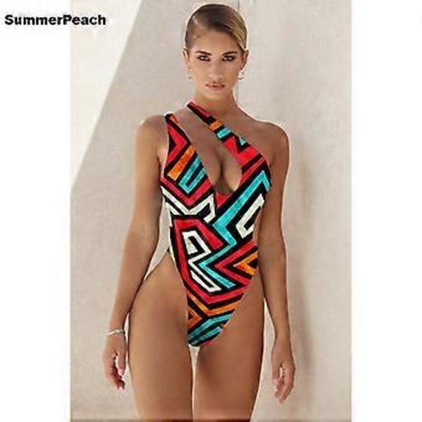Baddräkt i ett stycke Ny blommig baddräkt med utskärning och en axel för damer, Monkini Bodysuit Strand Baddräkt Strandkläder (5 S)
