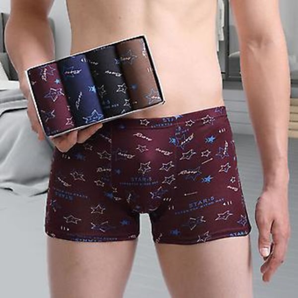 4-pack Herrarnas Boxers med Tryck, Stretchiga, Midjehöga, Antiseptiska, Inga Begränsningar, Plus Storlek, Mjuka, Andningsbara, Intimkläder, Underkläder (L Blomma)