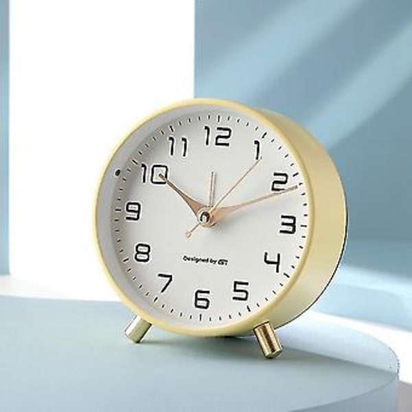 Ny Nordisk Ljus Lyx Alarmklocka Tyst Student Frostad Metall Skrivbords Klocka Net Red Enkel Klocka{jkw} (Gul)