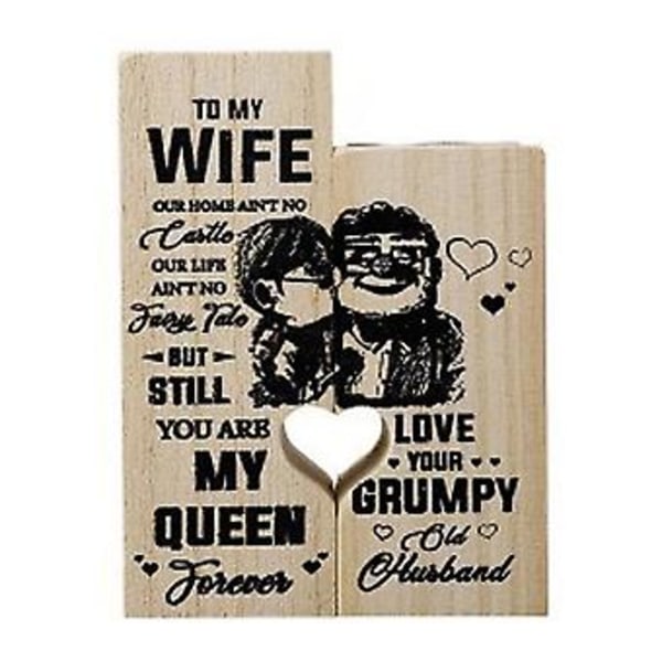Trä Hjärtformad Ljusstake Ornament för Par Heminredning Valentinsdag Kreativa Presenter (C)