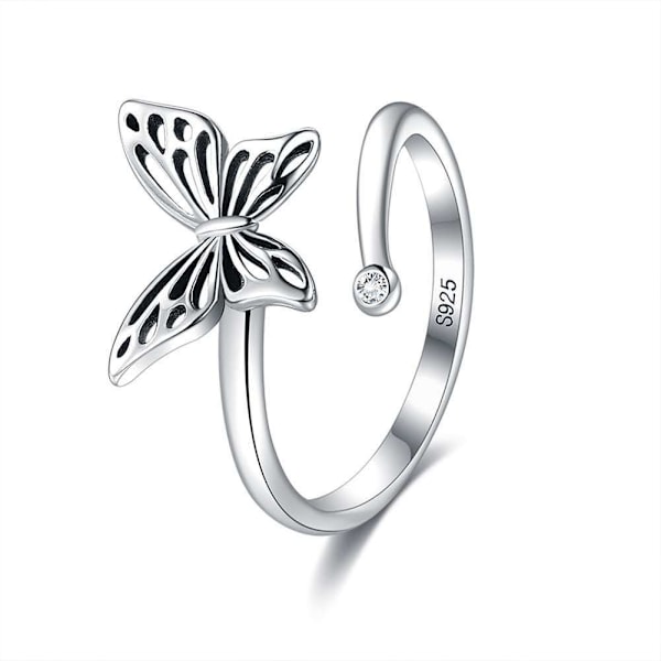 925 Sterling Sølv Sarte Butterfly Udvidbare Åbne Manschet Ringe A