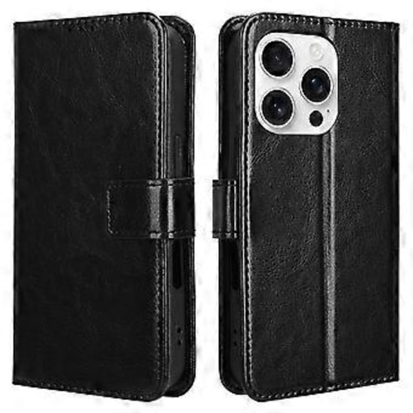 Til iPhone 16 Pro Max Cover Crazy Horse Tekstur PU Læder Telefon Wallet Cover (Style A)