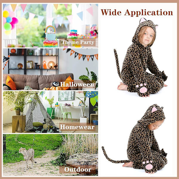 Barn Djur Onesie Kostym Outfit Hemkläder för Flickor Pojkar Halloween Cosplay Vinter Barn En Del Cheetah X-Small-Small