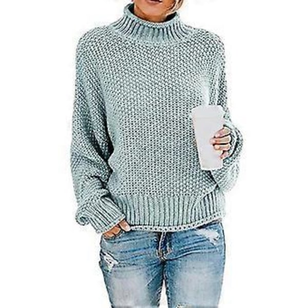 Dame Turtleneck Batwing Ærme Oversized Pullover Sweater S Hvid(M Lyseblå)