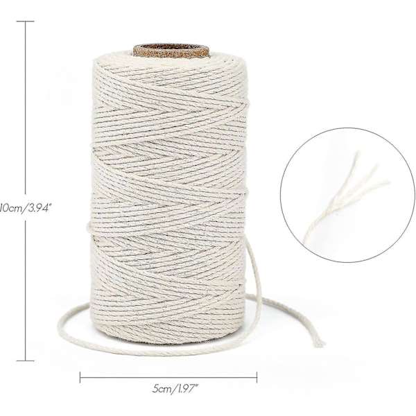 3 mm Makramé-snöre Kompatibelt Hantverk 100 m Beige Bomull Makramé Hantverkssnöre Kompatibel Väggbonad Växthängare Stickning.2MMx100M.Beige