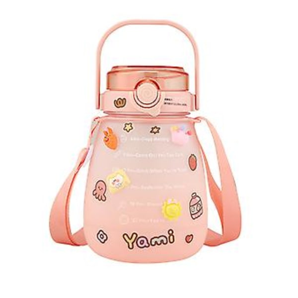 Söt flicka vattenflaska stor kapacitet 1300ml Anti-fall Pp Miljövänlig Dryckesvara (Rosa (1300ml))