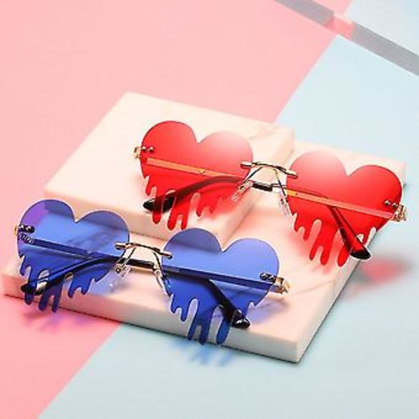 Naisten ja miesten sydämen muotoiset kehyksettömät aurinkolasit Unisex-asuja varten, juhliin ja valokuvaamiseen (Tummansininen)