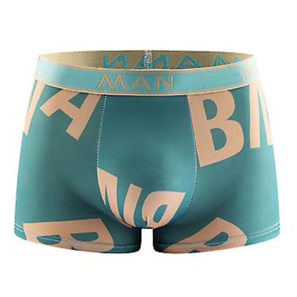 Män Seamless Kalsonger Plus Size Lös Bokstav Tryckt Underkläder Andningsbart Snabbtorkande U-formade Boxers Herr Underkläder (L Grön)
