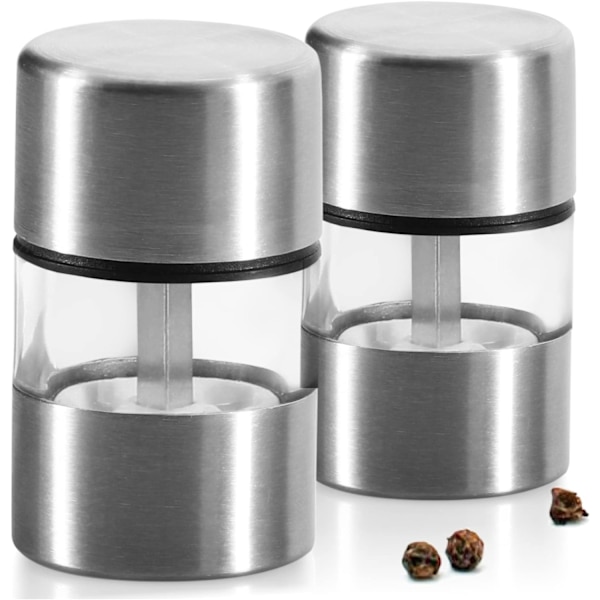 2x Mini ruostumattomasta teräksestä valmistettu suola- ja pippurimylly keraamisella jauhatuksella