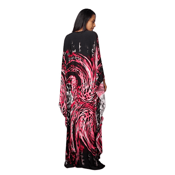 Kvinnors tryckta maxiklänning fladdermusärm strandklänning plus size sommarklänning strandkläder kaftan cover-ups Dn0529
