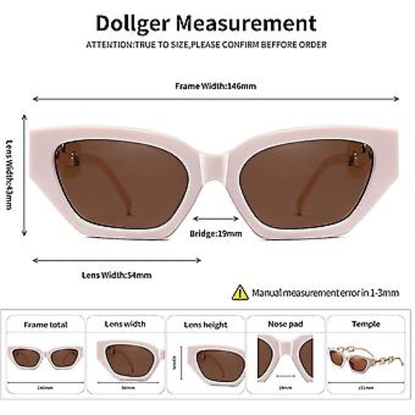 Retro Cat Eye Solbriller For Kvinner Sekskantet Smal Rektangulær Ramme Metallkjede Arm Luksus Solbriller