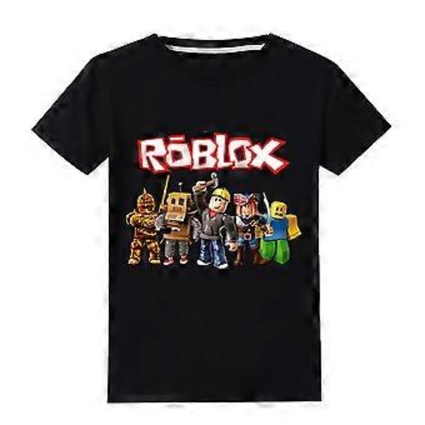 Roblox Trykket Barn Gutter Kort Ermet T-skjorte Sommer Tee Skjorte Rund Hals Topper (11-12 År Svart)