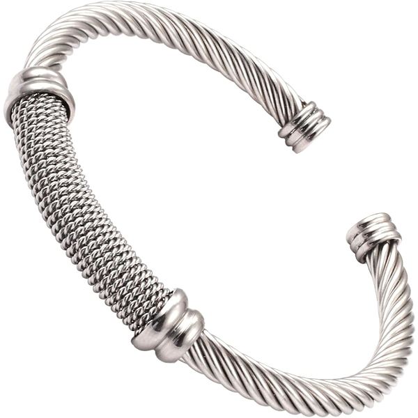 Kabelarmband för kvinnor Manschett Tvinnad tråd Vintage damarmband Elastisk Justerbar Rostfritt stål Smycken