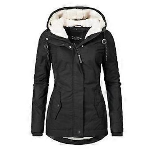 Vedenpitävä Lämmin Hupullinen Talvitakki Paksu Fleecevuorattu Puuvillatakki Naisille (XL Punainen)