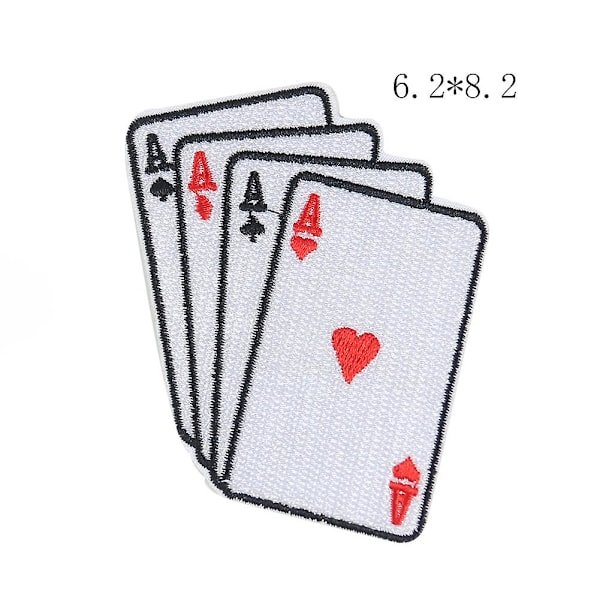 Patches Broderede Sorte Es Spader Pocker Kort Terninger Ild Flamme Lille Størrelse Hvide Terninger Røde Hjerter Diamanter