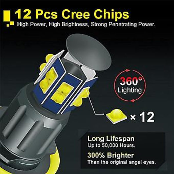 H8-ajovalolamppu 6000K 120W LED Angel Eyes -valot Canbus E60 E61 E63 X5 E70 X6 E71 E90 E91 E92 E93 M3 E89 E82