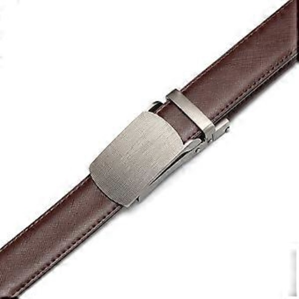 Herrbälte, Brun Läderbälte för Män, Justerbart Automatiskt Spänne Bälte 3.5cm * 125cm (Låda ingår), Affärsläderbälte, Vaca