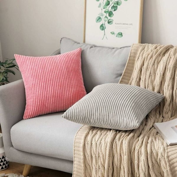 2PC Sofa 45x45cm Lysegrå Fløjls Pudebetræk Skandinavisk Dek