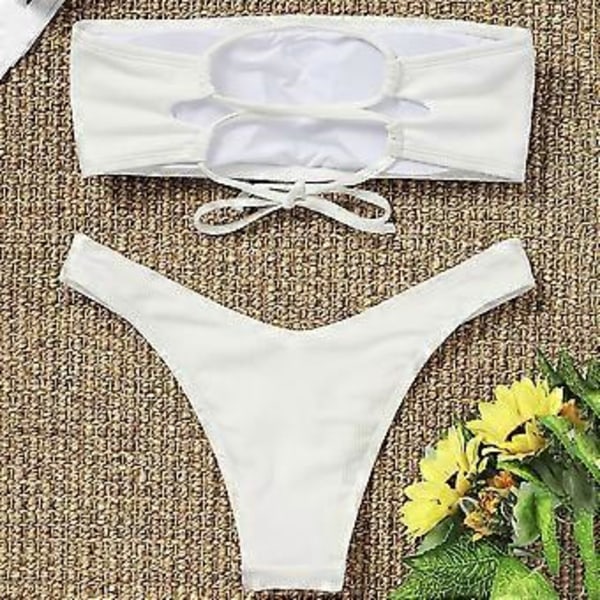 Naisten rantabikinisetit, muodikas yksivärinen seksikäs ontto avoselkäinen bikini uimapuku jaettu uimapuku kesä Push up (style64)