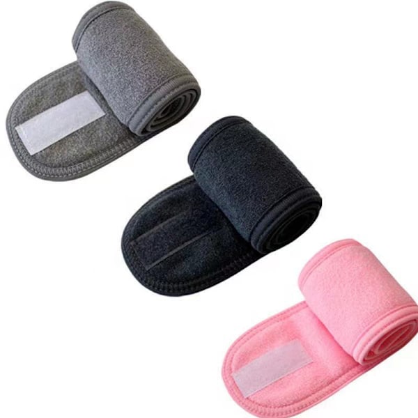 Gray black pink Spa Facial Headband Head Wrap Terry Cloth Headband 3 Counts Stretch Towel for Bath, Makeup and Sport