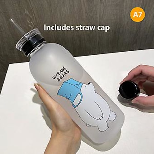 1000ml Söpö Panda-Karhu Muovikuppi Läpinäkyvä Pakkaslasitettu Piirretty Vesipullo (A7(1000ml))