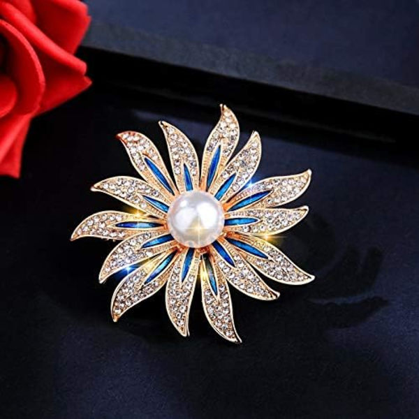Broschnålar för kvinnor flickor mode blomma kristall strass pärla smycken