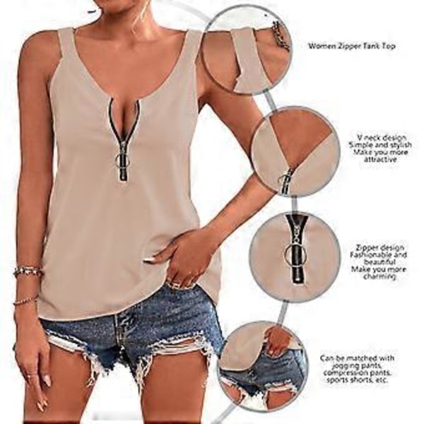 Tanktop til kvinder med lynlåslukning, ren farve, moderigtig ærmeløs skjorte til sommerbrug (S Aprikos)