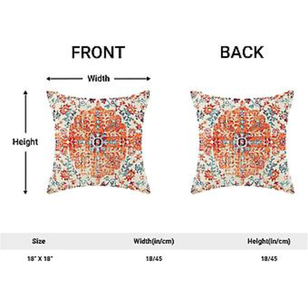 Boho-tyynynpäälliset 18x18 tuumaa, 2 kpl setti, mattokuvioinen heittotyynynpäällinen, oranssi sininen etninen design, ulkokoristeellinen neliö, pellava, maalaistyylinen sisustus