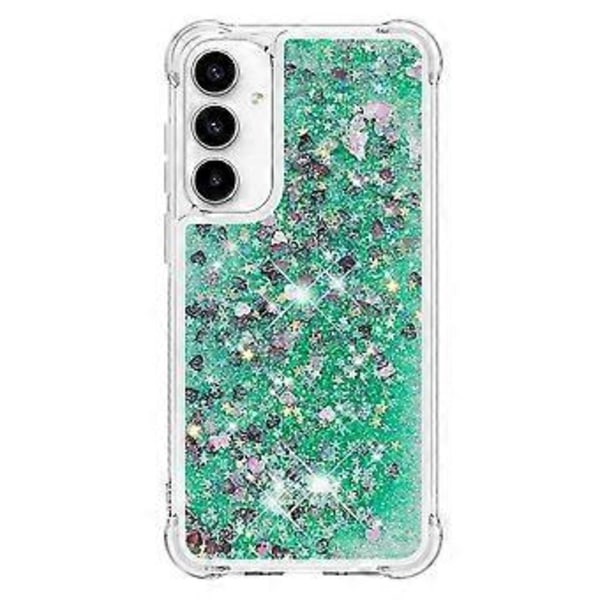 För Samsung Galaxy A35 5G TPU Skal Glitter Kvicksand Stötsäkert Telefon Baksida (Grön/Hjärtan)