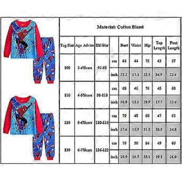 Børn Drenge Spiderman Langærmet Pyjamas Natøj Superhelte Pyjamas Sæt -NMAOV( 6-7 År)
