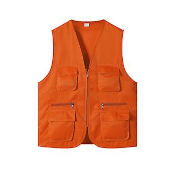 Yksivärinen monitaskullinen liivi V-kaula, vetoketjullinen, ohut, unisex, ulkoilmakuvaajille, vapaaehtoisille, vaellukseen (3XL Oranssinen)