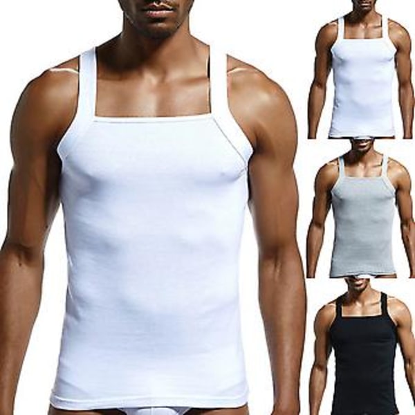 Fianao Casual Mænds Ensfarvet Ærmeløs Slank Vest Åndbar Fitness Bomuld Tanktop (XXL Sort)