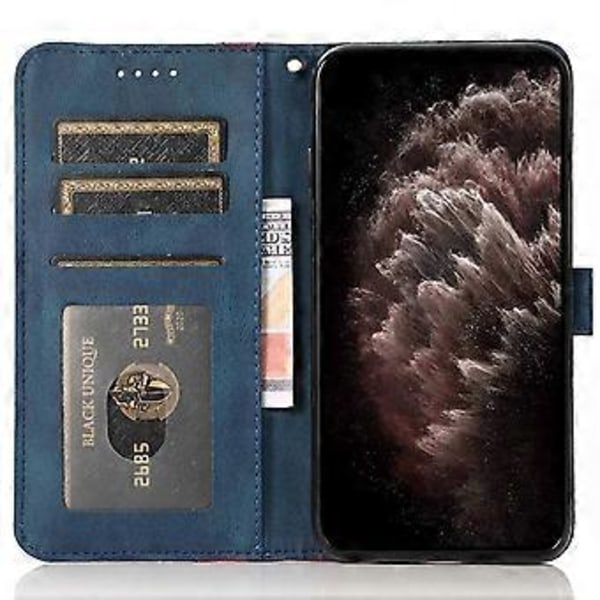 Cover i læder til Samsung Galaxy A26 5G med farvesplejsning, pung og stativ samt håndledsrem (Style E)